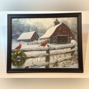 Snowy Farm Picture | Framed 8x10” Wall Art |Christmas Lights Barn Print | Rustic